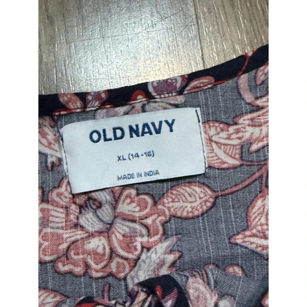 Old Navy Peplum Blouse Girl XL 14-16 Navy Blue Floral Kids Tiered Boho Excellent